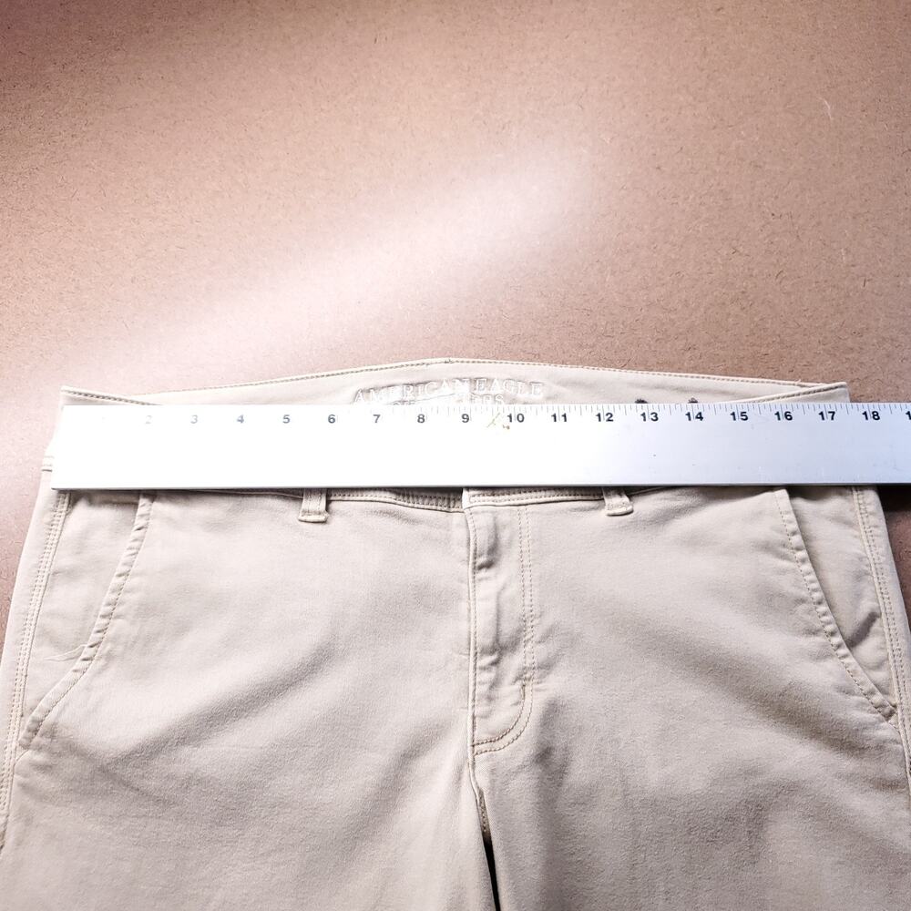 American Eagle Kick Boot Pants Women 14S Beige Super Stretch Short Chino Boho - Picture 6 of 10